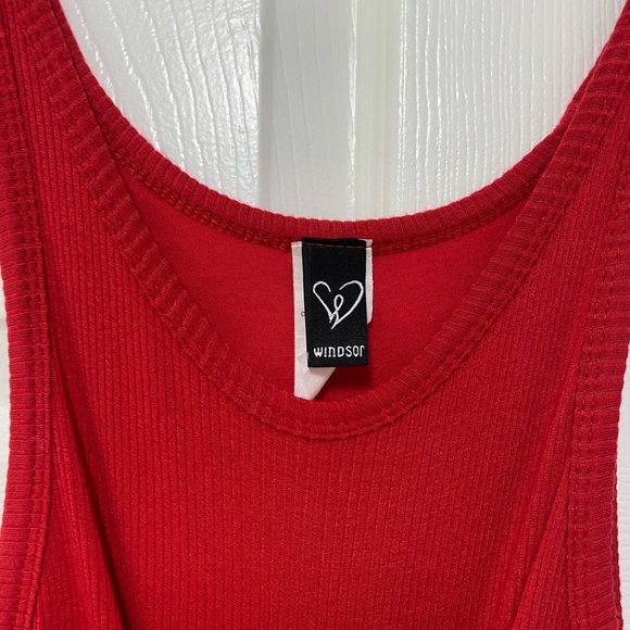 red windsor midi double lined dress L party bodycon tight summer rubbed soft - Picture 2 of 5